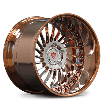 Custom forged deep lip wheel in bronze finish, showcasing intricate design, ideal for deep dish rim enthusiasts.